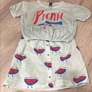 Kids Mint Picnic Graphic Pajama Set with Red & Blue Print